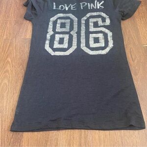 Victoria's Secret PINK Black Tee with Silver '86' Graphic